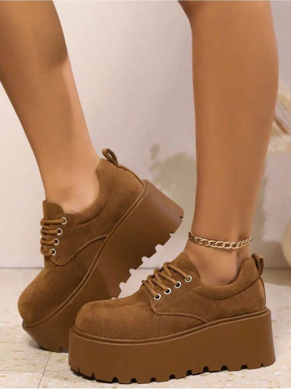 Women’s Platform Lace-Up Sneakers in Brown - Picture 10 of 13